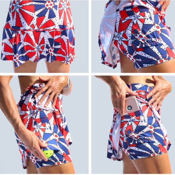 PICKLEBALL BELLA United We Dink Patriotic Flag Drop Pleat Skort Skirt 2 Small - Picture 2 of 7